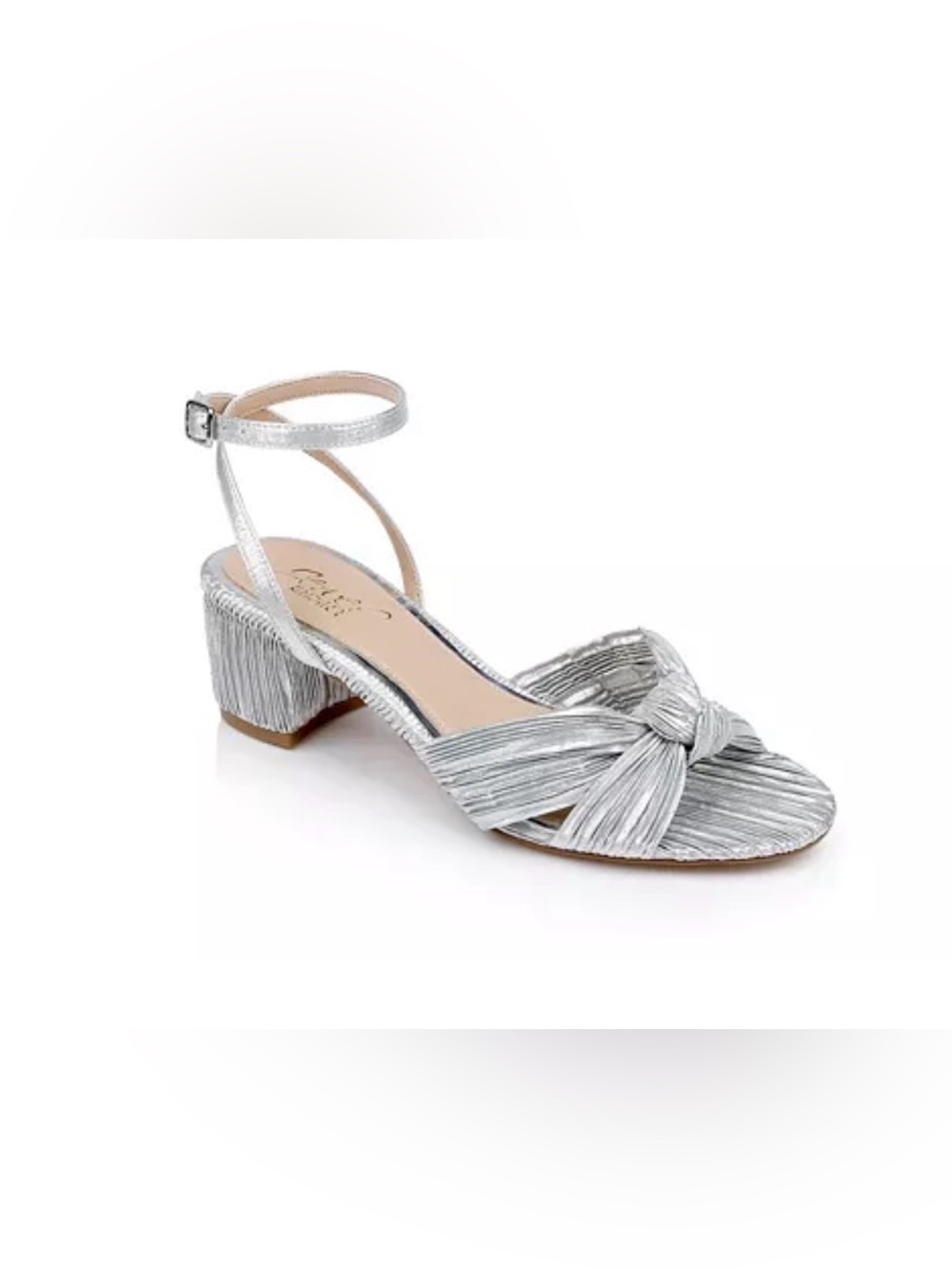 Jewel Badgley Mischka Silver Knotted Ankle-Strap Block Heel Sandal